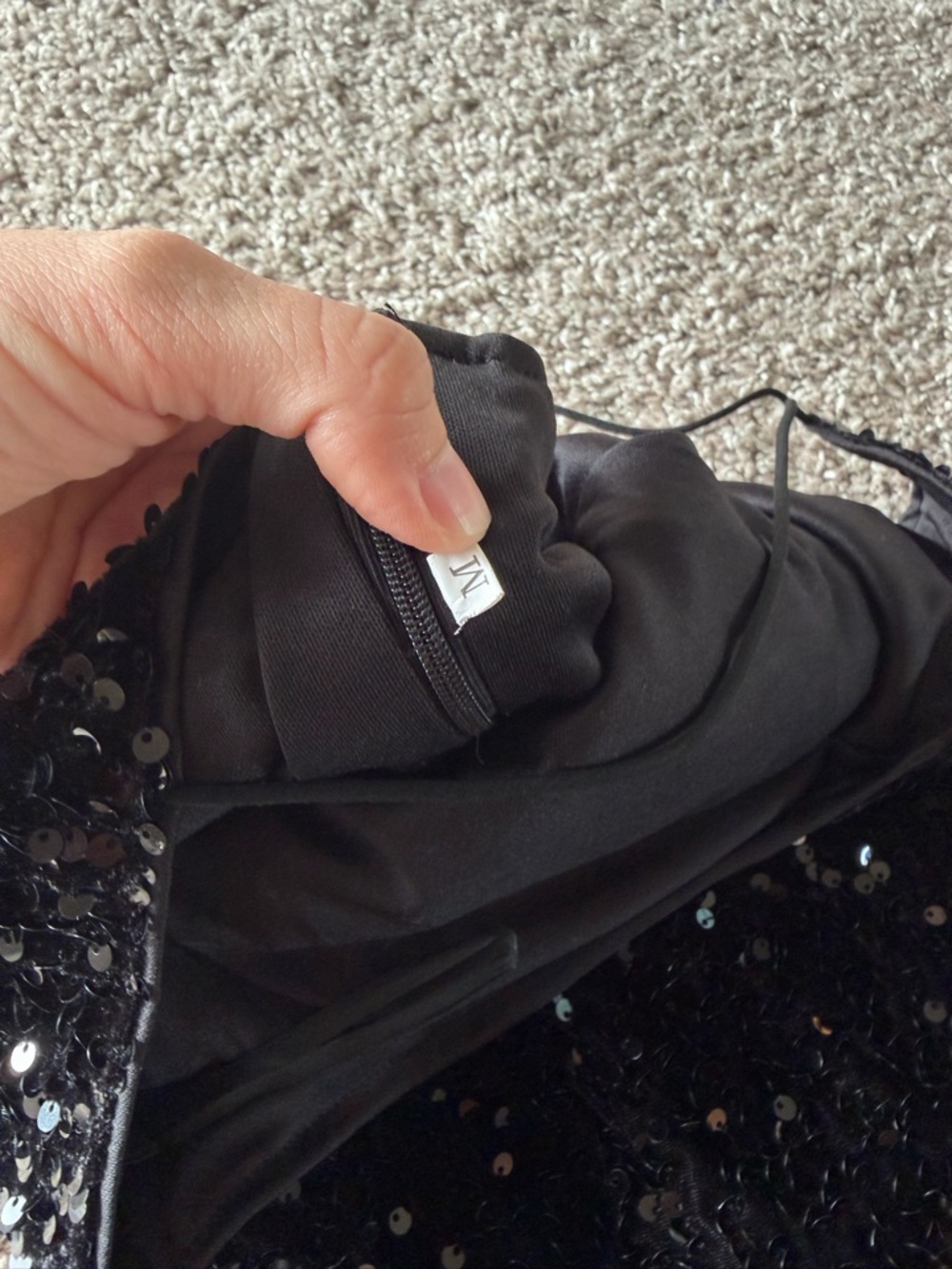 One Shoulder Black Sequin Evening Gown - Picture 4 of 5